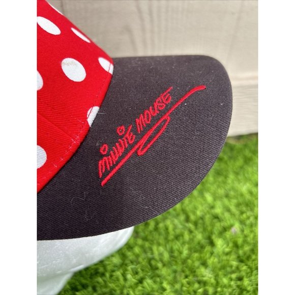 Disney Parks Minnie Mouse Ears Red White Polka Dot Adjustable Youth Hat Cap Bow - Picture 5 of 10